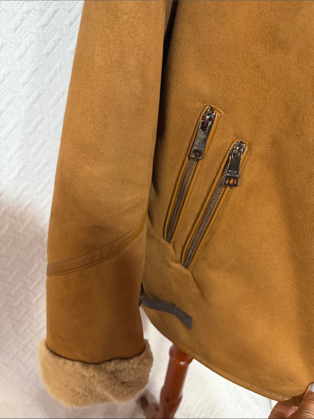 Steve Madden Camel/Tan Teddy Aviator Jacket with Cream Faux Shearling - Picture 3 of 8